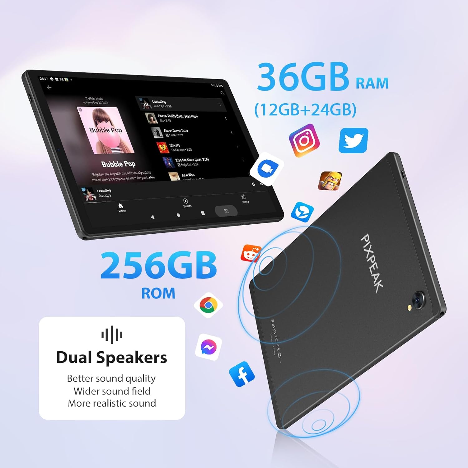 PIXPEAK 2K Tablet 10.36 Pulgadas, 4G LTE+5G WiFi, 36GB RAM+256GB ROM (2TB TF), Android 13 Tablet PC, Octa-Core, INCELL 2000 * 1200, 8000mAh, 13MP+8MP, GPS, Tablet con Teclado ect